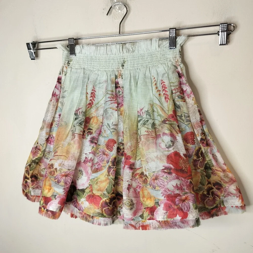 Zimmermann Wonderland Floral Mini Skirt Colorful Linen Silk - Picture 5 of 14